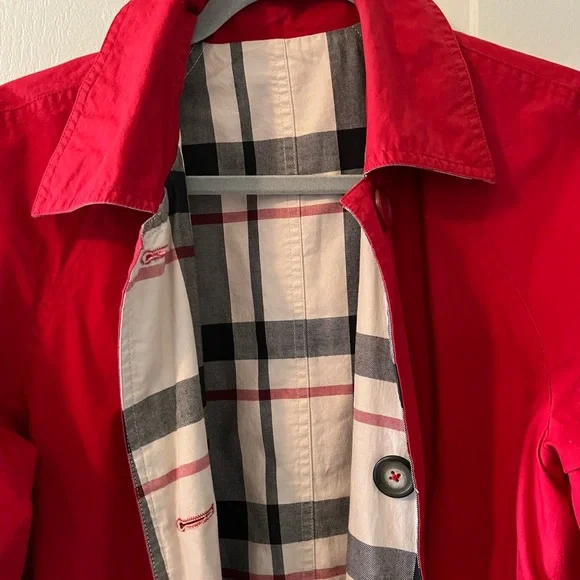 Reversible Red Plaid Short Rain Coat with Cuffs - Picture 3 of 9